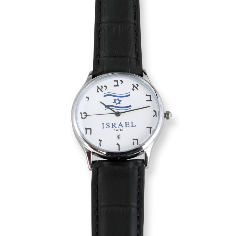 Adi Watches Silver-Plated Israeli Flag Unisex Watch with Hebrew Letter